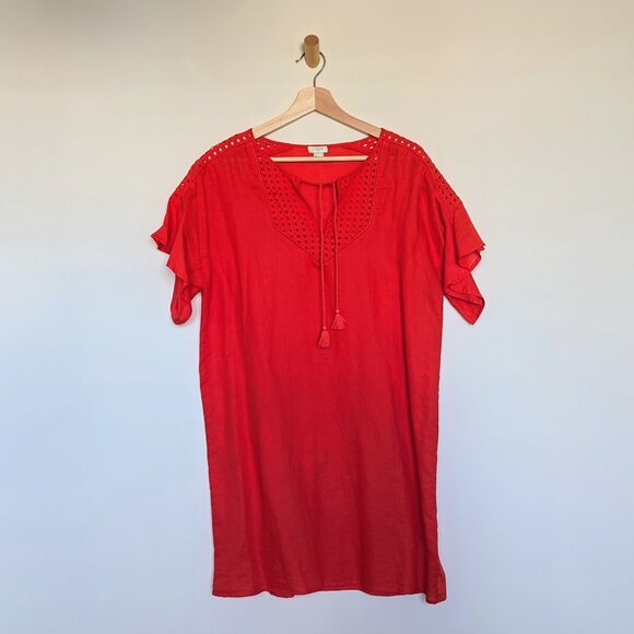 J. Crew Linen & Cotton Eyelet Dress - Size L - Picture 4 of 10
